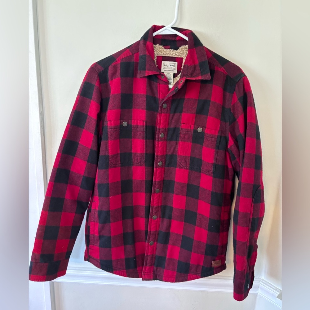 LLBean Sherpa lined flannel shirt jacket